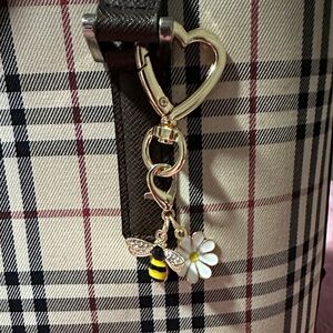 Gold Heart Keychain with Bee and Flower Charms